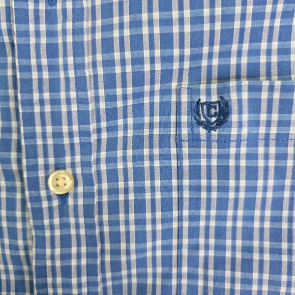 Mens Blue Plaid Chaps Shirt Long Sleeve Button Down Stretch Cotton Blend Size M - Picture 3 of 8